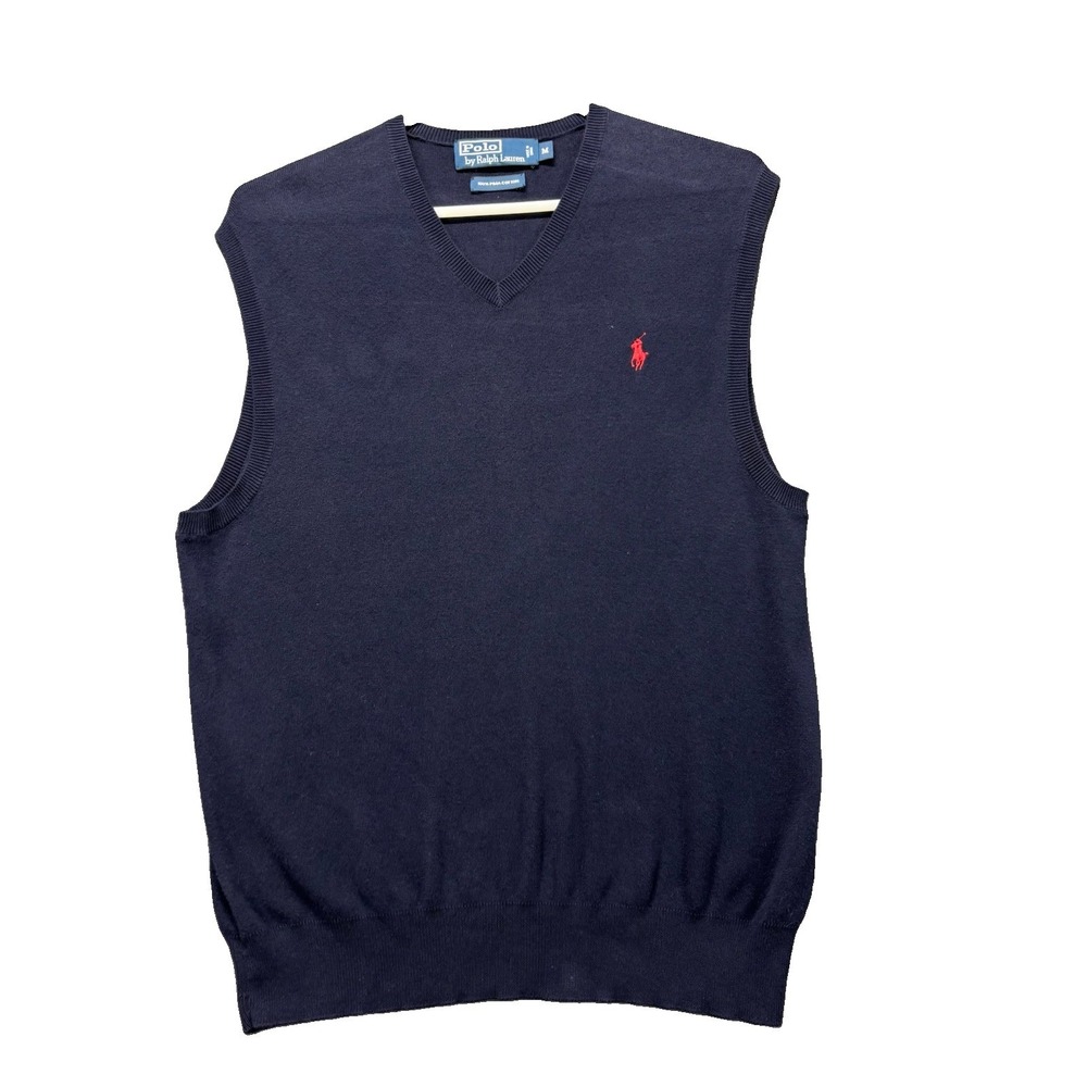 Vintage Polo Ralph Lauren Sweater Vest Mens M V Neck Blue Pullover Preppy Office
